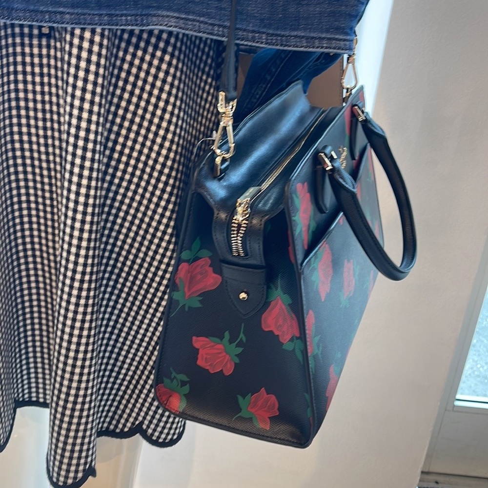 Kate Spade Madison Safiano Leather Medium Rose Toss Print Satchel Handbag 
NWT - Picture 14 of 16